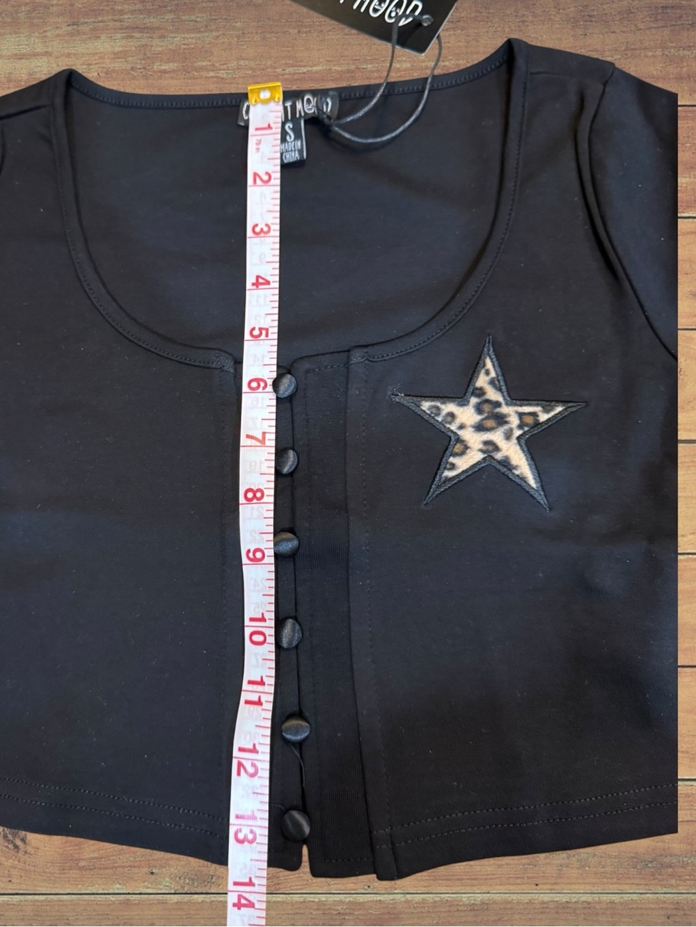 Current Mood Black Cropped Scoop Neck Cardigan With Leopard Star NWT Size Small - Picture 6 of 13